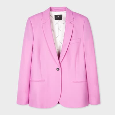 Pink Single Breasted Wool Blazer