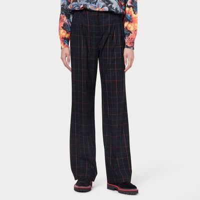 Black Check Wool Blend Trousers