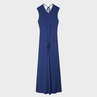 Blue V-Neck Midi Dress