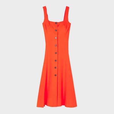 Orange Button Linen Dress