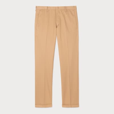 Camel Stretch Cotton Blend Trousers
