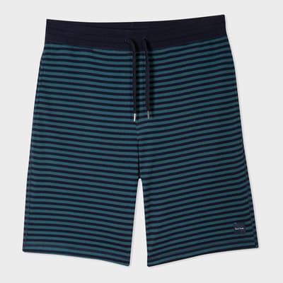 Blue Stripe Cotton Blend Shorts