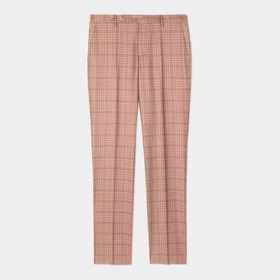 Pink Slim Fit Wool Cashmere Blend Trousers
