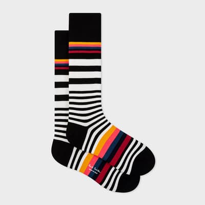 Black/Multi Will Stripe Cotton Blend Socks