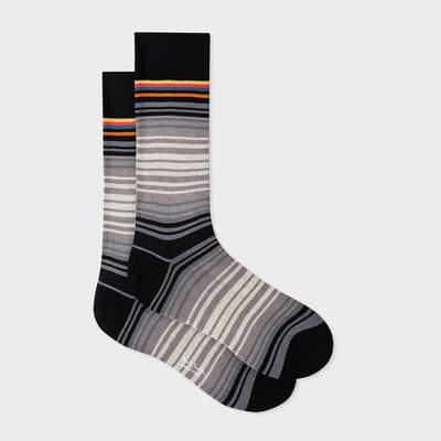 Grey Yann Stripe Cotton Blend Socks
