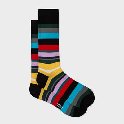 Black/Multi Yakov Stripe Cotton Blend Socks