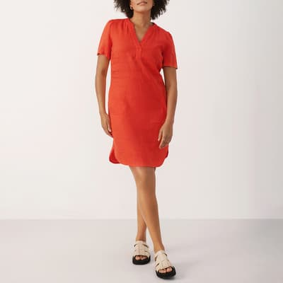 Coral Aminase V-Neck Linen Dress