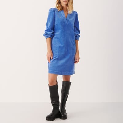 Blue Ramita V-Neck Cotton Blend Dress