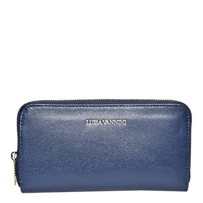 Blue Italian Leather Wallet