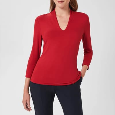 Red Aimee V Neck Top