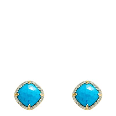 18K Gold Turquoise Cushion Shape Stud Earrings