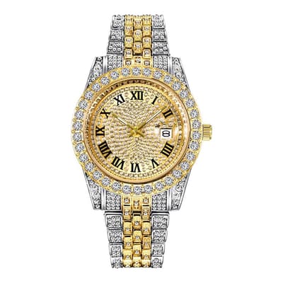 18K Gold & Silver Two Tone Embellished Champagne Dial Watch