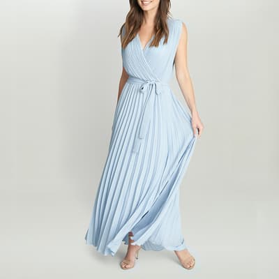 Blue Chelsey Pleated Maxi Dress 