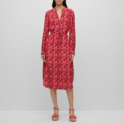 Red Dibanora V-Neck Silk Midi Dress