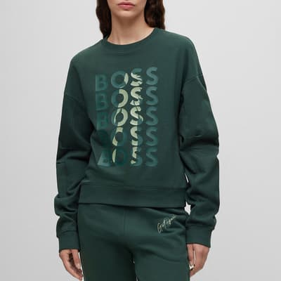 Dark Green Esinia Graphic Cotton Sweatshirt