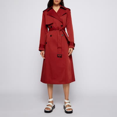 Red Cifana Double Breasted Trench Coat