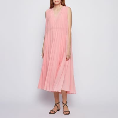 Pink Deplissa V-Neck Pleated Dress