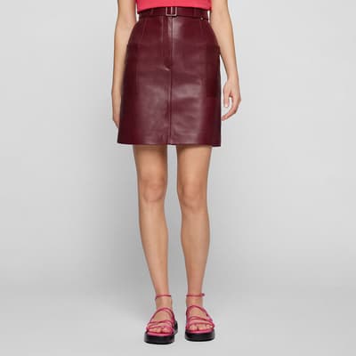 Burgundy Semita_VD Leather Midi Skirt