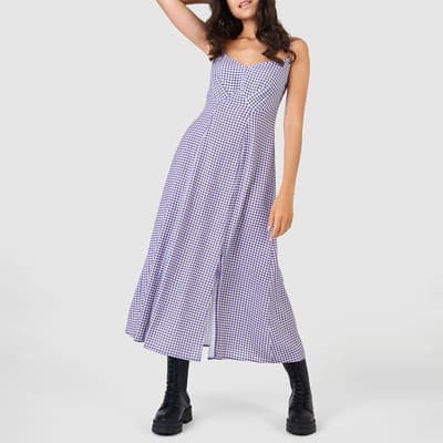 Purple Gingham Print Cami Midi Dress