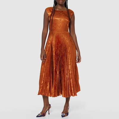 Copper Brown Pleated A-line Dress