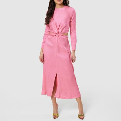 Pink Twist Front Cut Out Detail Midi Dress