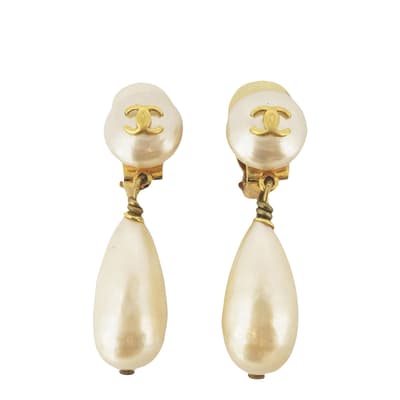 Gold Chanel Pearl Earrings