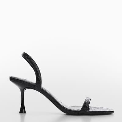 Black Croc Effect Heeled Sandals