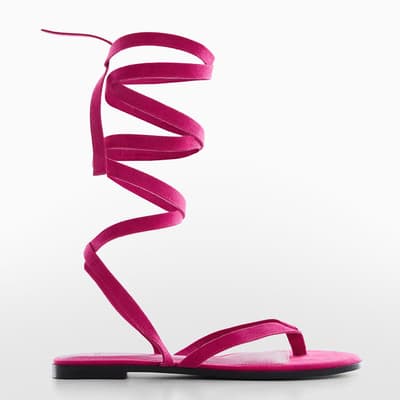 Fuchsia Leather Strappy Flat Sandals