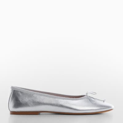 Silver Bow Detail Ballerina Flat Shoes
