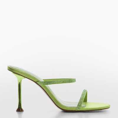 Green Rhinestone Strappy Heeled Sandals