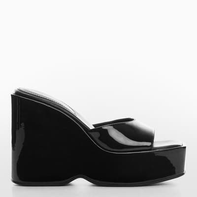 Black Patent Leather Effect Platform Sandals