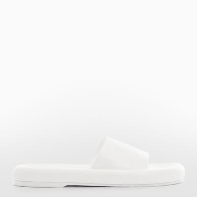 White Leather Slide Flat Sandals