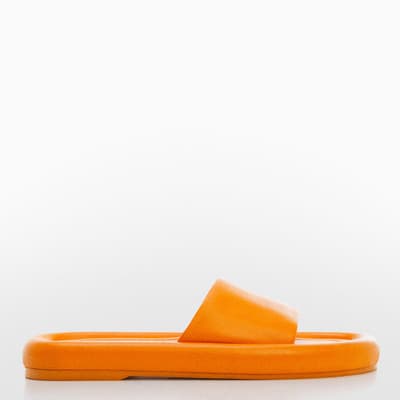 Yellow Leather Slide Flat Sandals