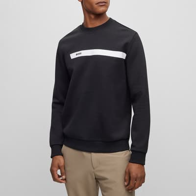 Black Crew Neck Cotton Blend Sweatshirt