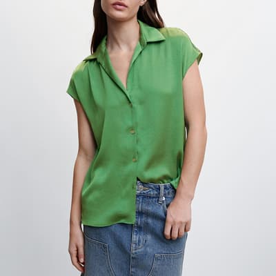 Green Short-sleeved Satin Shirt