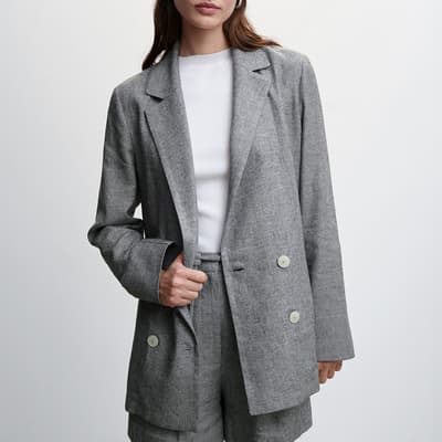 Grey Double-breasted Linen Jacket