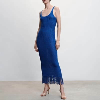 Blue Knitted dress with Fringe detail
