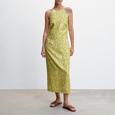 Green Printed Halter Dress