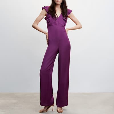 Purple Ruffled Jumpsuit with Open Back