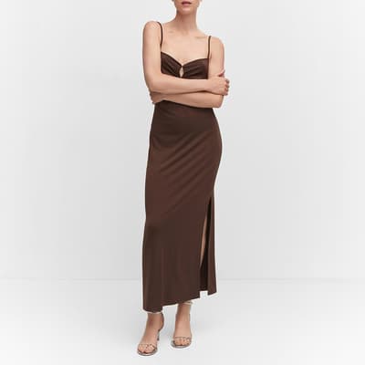 Brown Dress with Pleated Details 