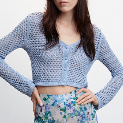 Blue Open-knit Cropped Cardigan