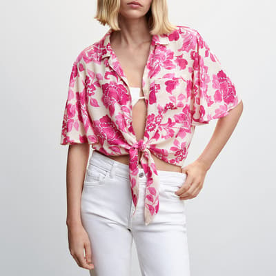 Pink Floral Shirt with Knot