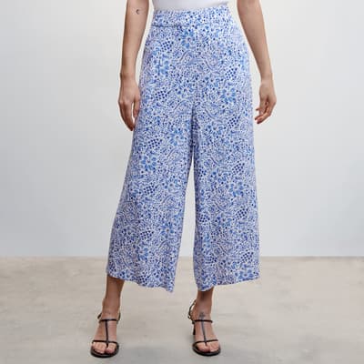 Blue Floral Print Culotte Trousers
