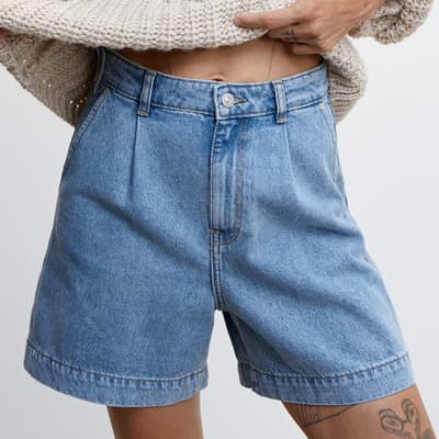Blue Slouchy Pleated Shorts
