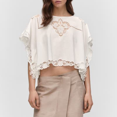 White Embroidered Openwork Blouse
