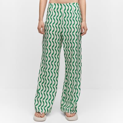 Green Textured Printed Trousers