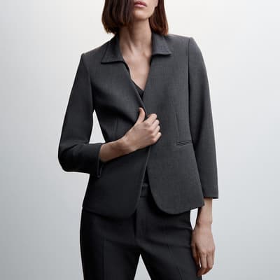 Grey Collarless Suit Jacket