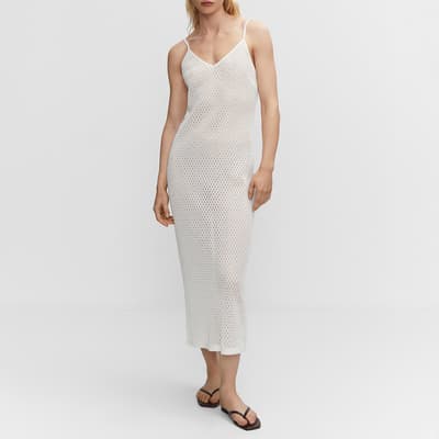 White Long Openwork Knitted Dress