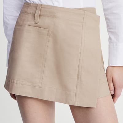 Beige Wrap Mini-skirt with Pockets