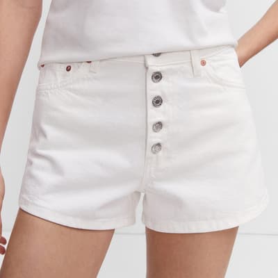 White Denim Shorts with Buttons